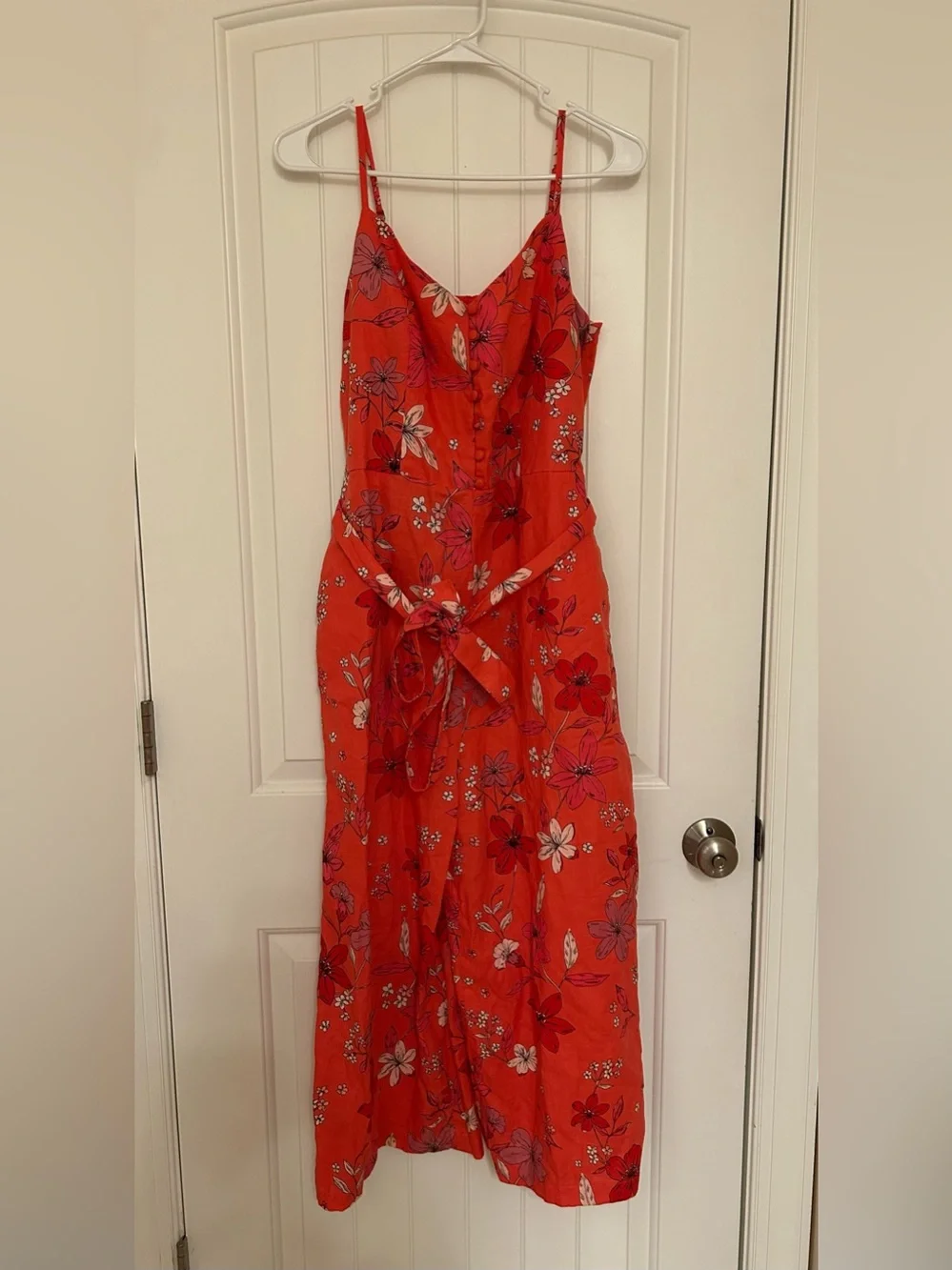 Banana Republic Floral Spaghetti-Strap Wide-Leg Crop Jumpsuit in Coral Size 8